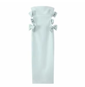 XS-Satin effect bow midi dress